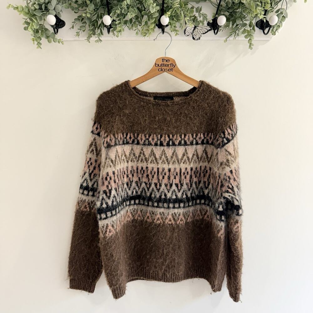 men's Zara Brushed Effect Jacquard Knit Jumper Sweater Size M 104963